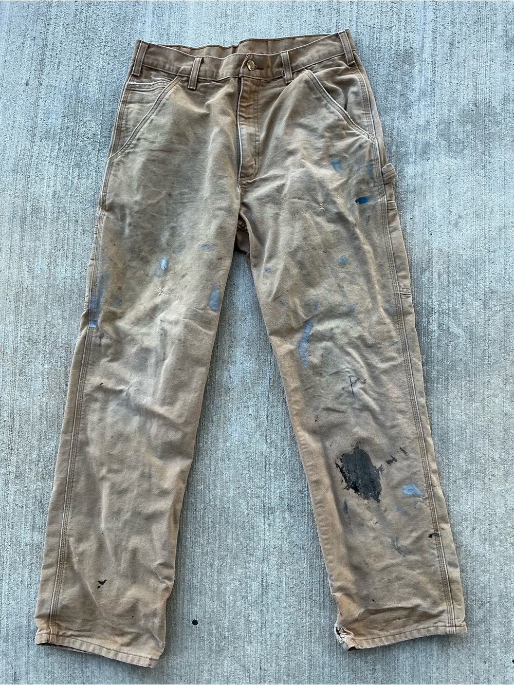 THRASHED Carhartt B11 BRN Work Pants 32x32 Paint Splatter Distressed